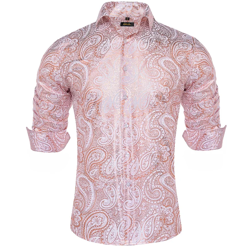 DiBanGu Pink Orange White Paisley Stamping Men's Shirt