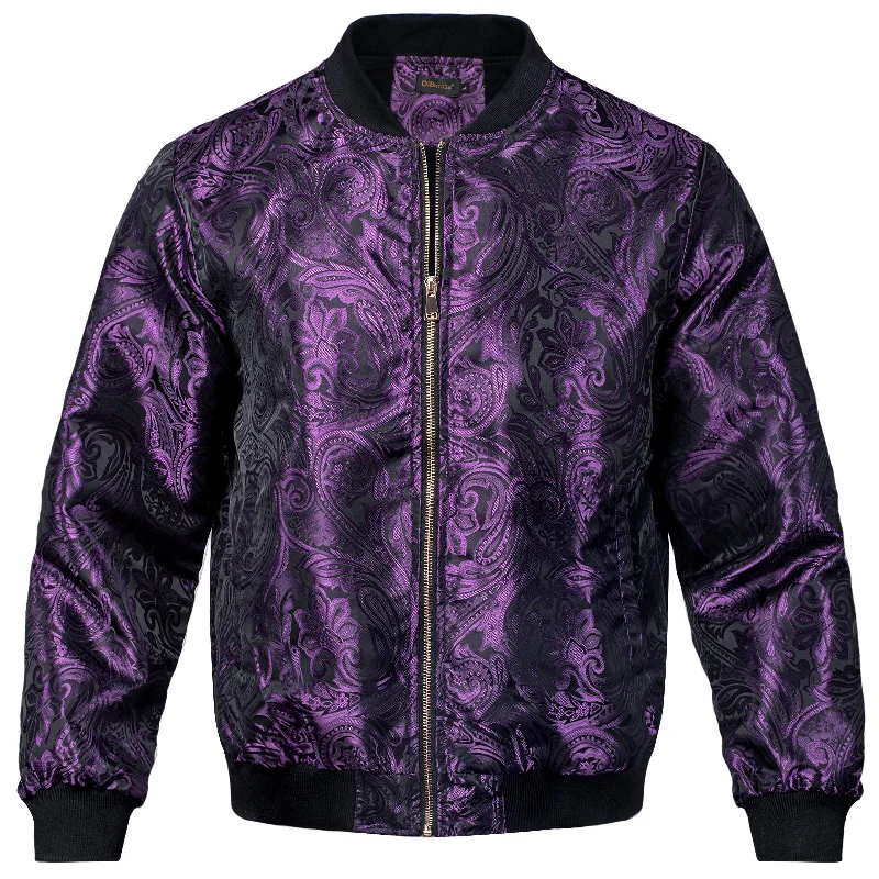 DiBanGu Purple Floral Men's Jacquard Light Casual Jacket