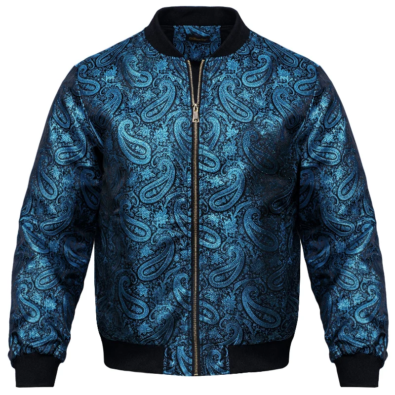 DiBanGu Canal Blue Paisley Men's Jacquard Light Casual Jacket