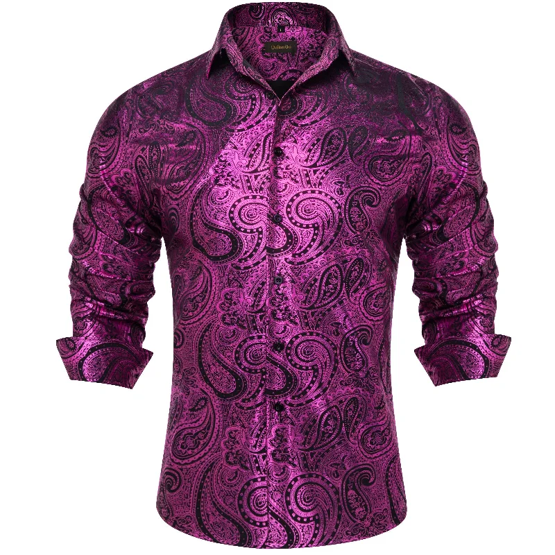 DiBanGu Purple Red Black Paisley Stamping Men's Shirt