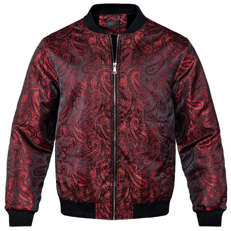 DiBanGu Red Paisley Men's Jacquard Light Casual Jacket