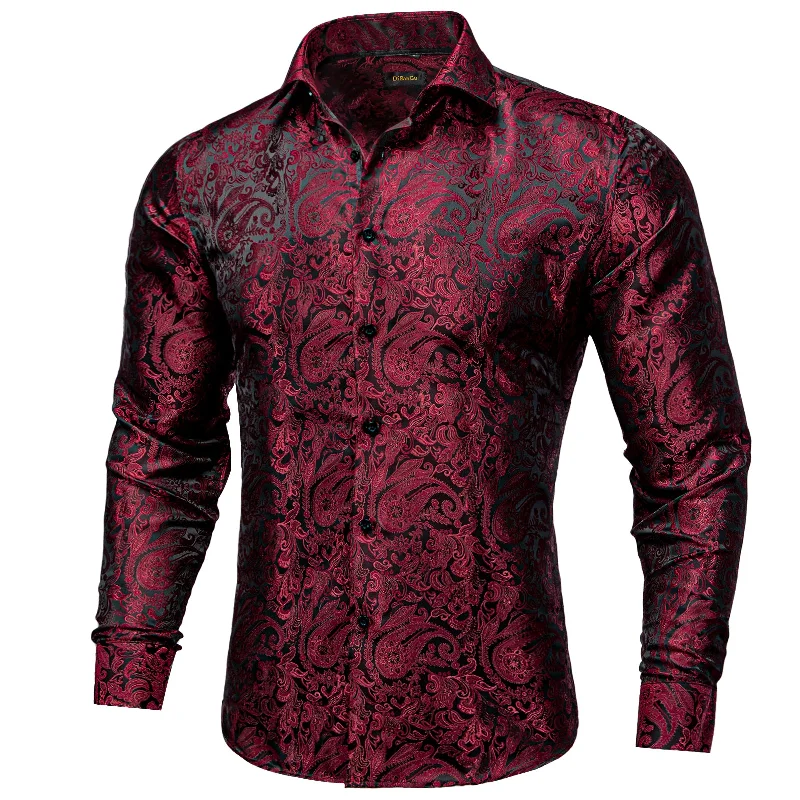 DiBanGu Red Paisley Polyester Men's Shirt