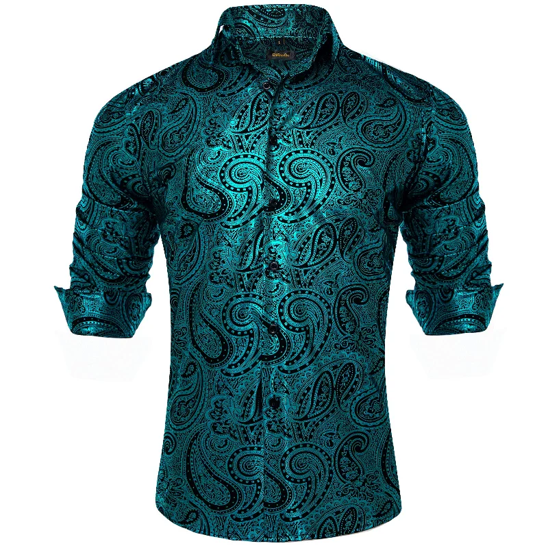 DiBanGu Teal Black Paisley Stamping Men's Shirt