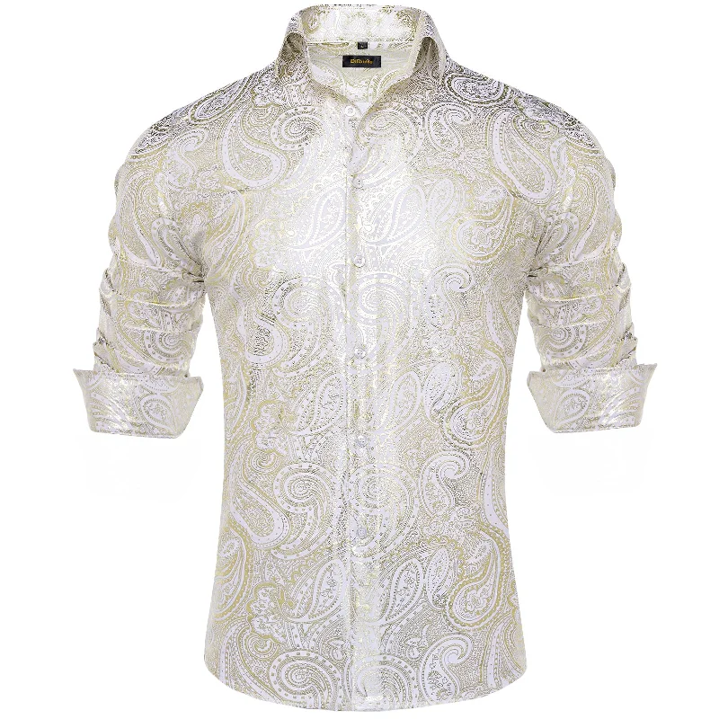 DiBanGu Yellow White Paisley Stamping Men's Shirt