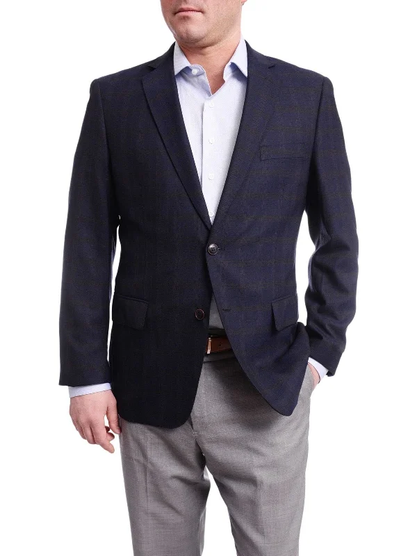 Arthur Black Classic Fit Blue With Brown Plaid Two Button Wool Blazer Sportcoat