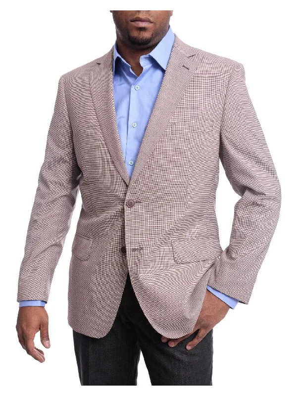 Arthur Black Classic Fit Light Brown Houndstooth Wool Blazer Sportcoat