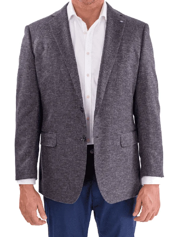 Blujacket Mens Blue & Gray Silk Cashmere Regular Fit 2 Button Blazer Sportcoat