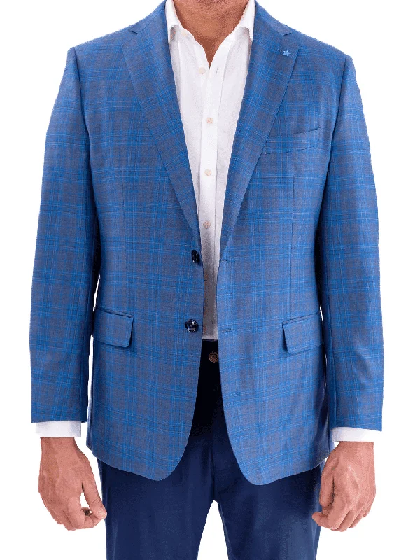 Blujacket Mens Blue Plaid Regular Fit Reda Wool Blazer Sportcoat