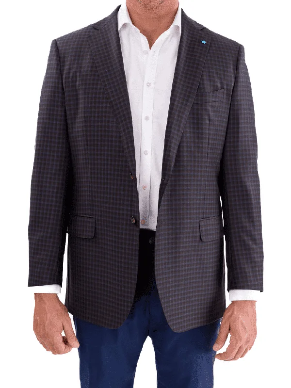 Blujacket Mens Brown & Blue Plaid Reda Wool Regular Fit Blazer Sportcoat