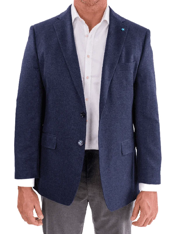 Blujacket Mens Navy Blue Regular Fit Silk Cashmere 2 Button Blazer Sportcoat