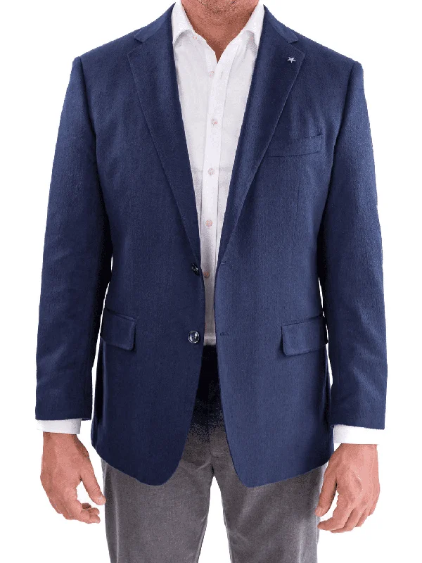 Blujacket Mens Navy Blue Silk Cashmere Regular Fit 2 Button Blazer Sportcoat