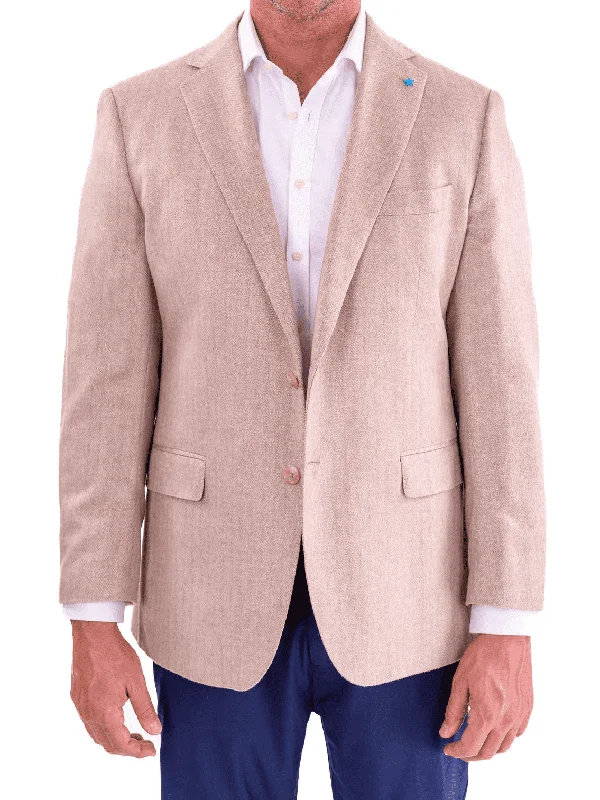 Blujacket Mens Sand Regular Fit Silk Cashmere 2 Button Blazer Sportcoat