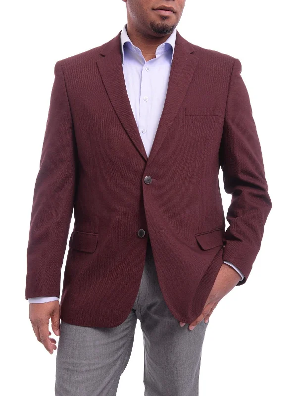 Caravelli Classic Fit Hopsack Weave Burgundy Two Button Stretch Blazer Sportcoat