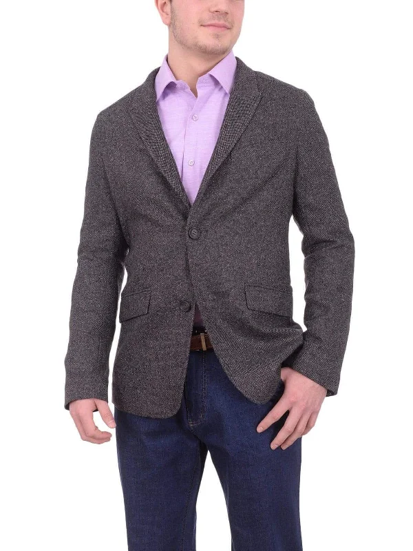 Mens Napoli Gray Textured Half Canvassed Wool Blazer Sportcoat With Peak Lapels