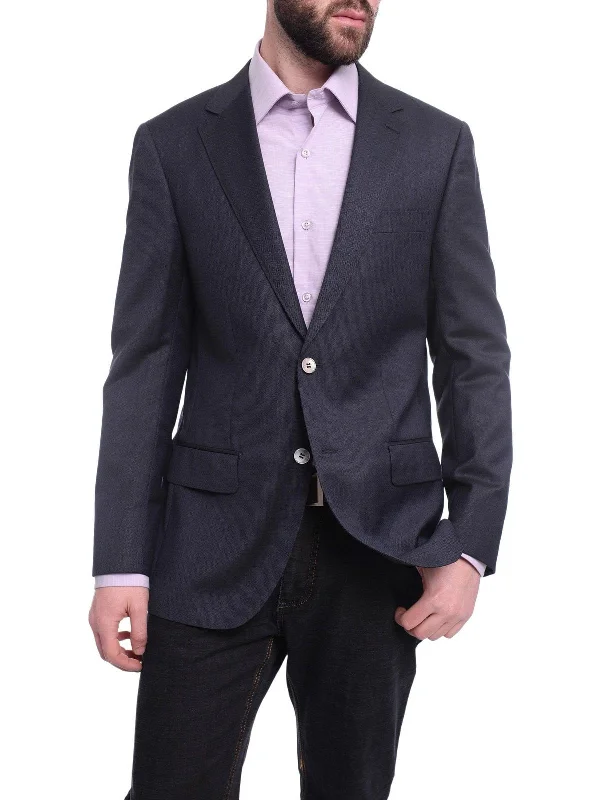 Napoli Classic Fit Navy Blue Basket Weave Half Canvassed Reda Wool Blazer