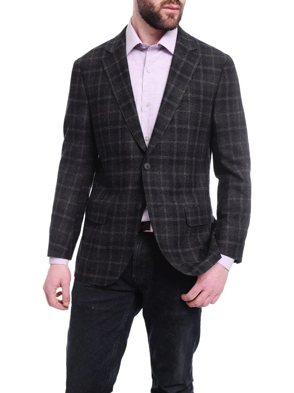 Napoli Classic Fit Navy Plaid Half Canvassed Zegna Wool Cashmere Blend Blazer