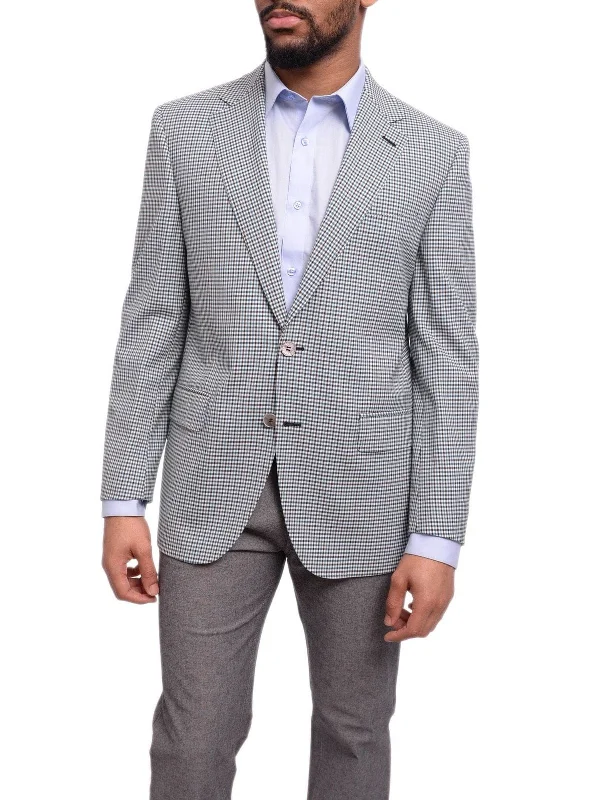 Napoli Classic Fit Turquoise Check Half Canvassed Marzotto Wool Blazer Sportcoat