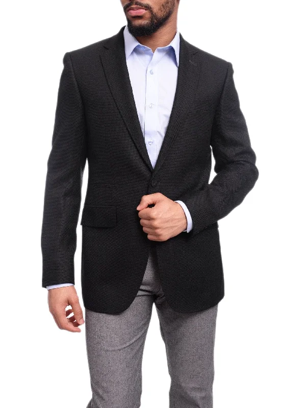 Napoli Slim Fit Black Basket Weave Half Cavassed Tallia Delfino Wool Blazer