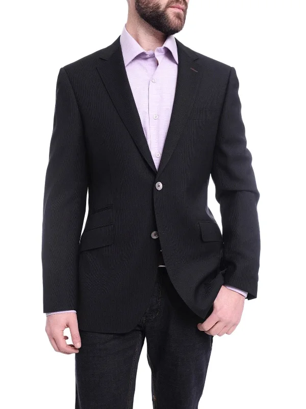 Napoli Slim Fit Black Tonal Stripe Half Canvassed Wool Blazer Sportcoat