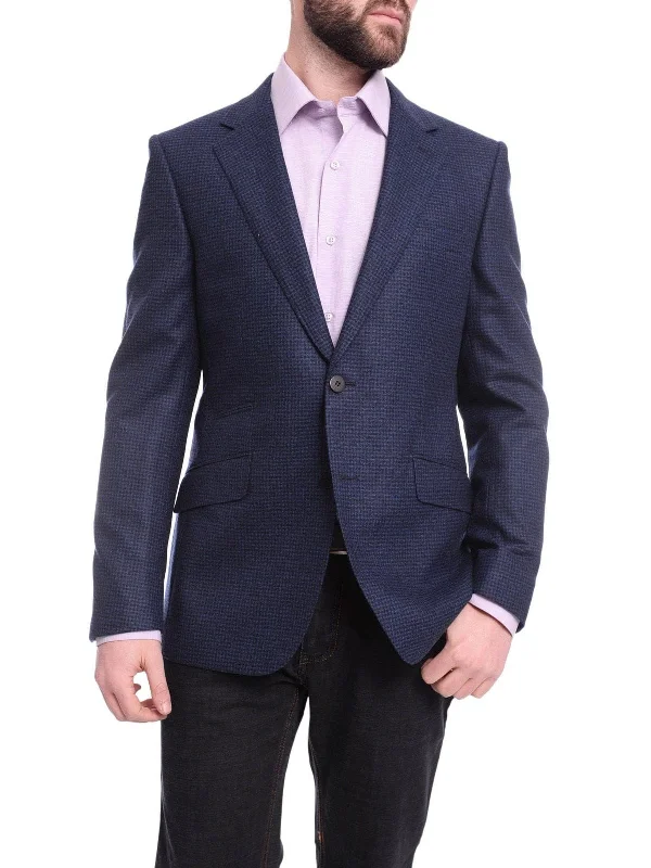 Napoli Slim Fit Blue Check Two Button Half Canvassed Reda Wool Blazer Sport Coat