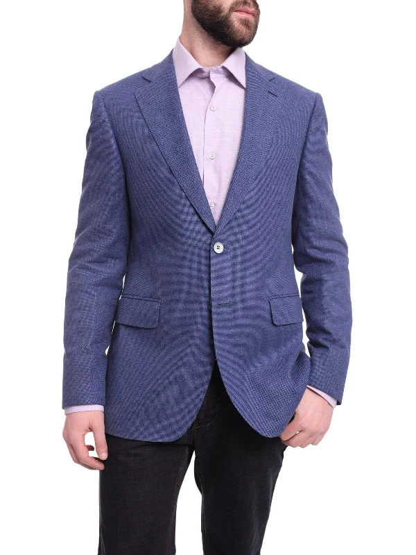 Napoli Slim Fit Blue Textured Two Button Half Canvassed Wool Blend Blazer