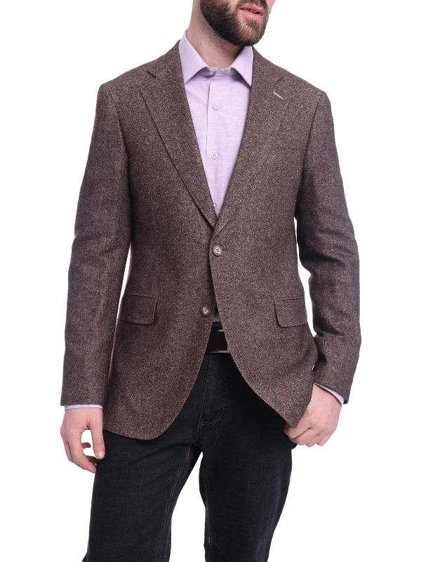 Napoli Slim Fit Brown Textured Two Button Half Canvased Cashmere Blend Blazer