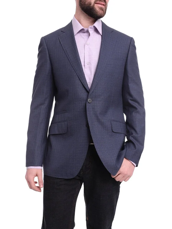 Napoli Slim Fit Navy Blue Check Half Canvassed Zegna Wool Blazer Sportcoat