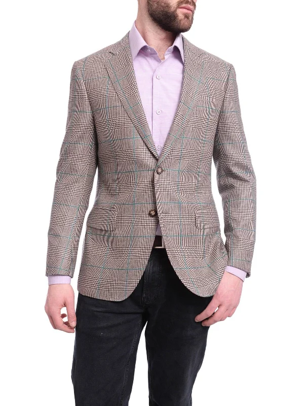 Napoli Slim Fit Tan Glen Plaid Half Canvassed Zegna Wool Cashmere Blazer