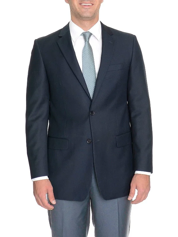 Raphael Regular Fit Solid Navy Blue Two Button Blazer Suit Jacket