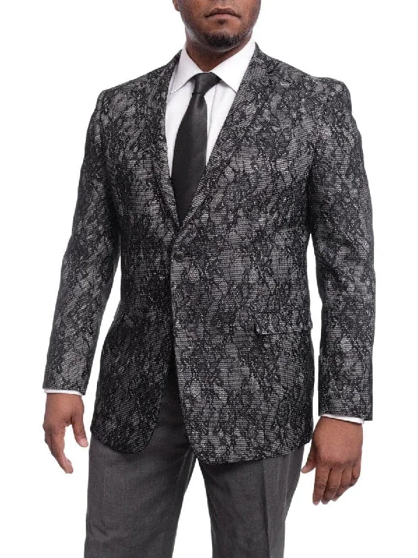 U.S. Polo Slim Fit Black & Gray Floral Two Button Tuxedo Dinner Jacket