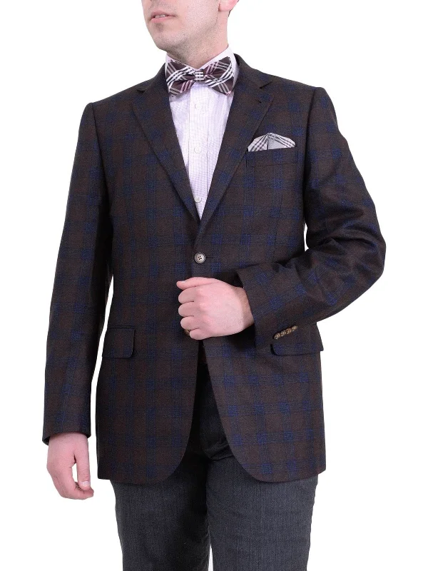 Zanetti Regular Fit Brown Plaid Two Button Wool Blazer Sport Coat