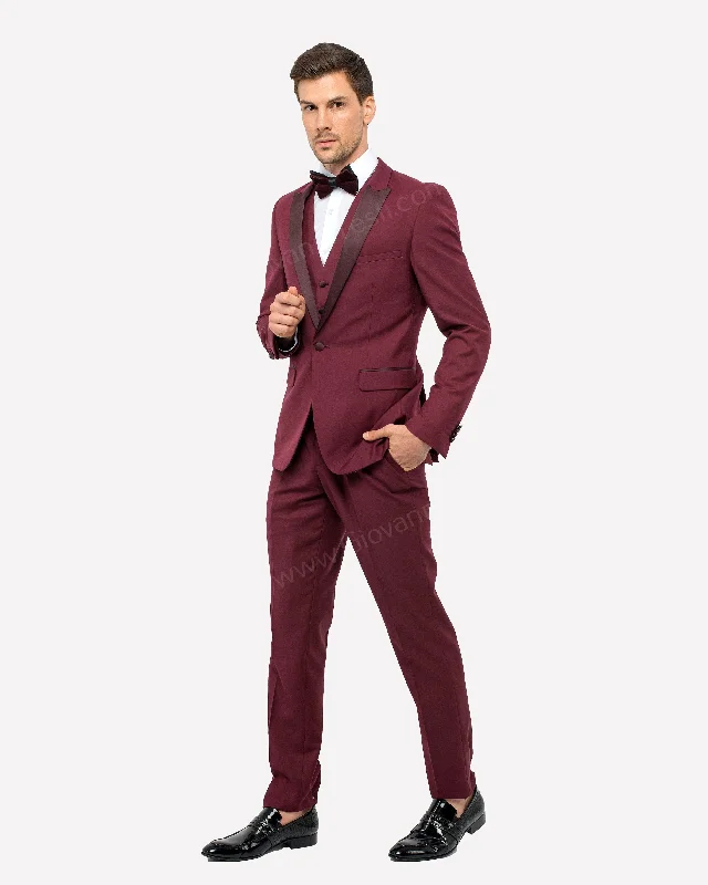 1 Button Peak Lapel Slim Fit Burgundy Tuxedo FF1PX+V-1230