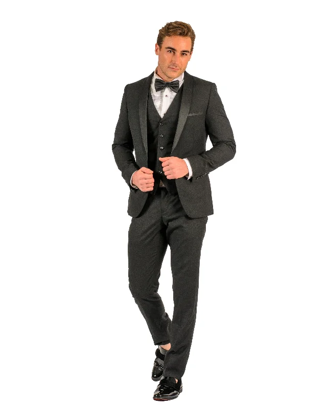 2 Button Black Slim Fit Suit with Shawl Lapel FF2SSX+V-1230