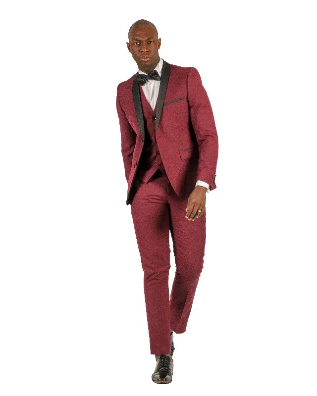 2 Button Shawl Lapel Burgundy Slim Fit Suit FF2SSX+V-1230