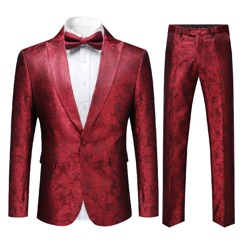 2-Piece Slim Fit Paisley Fashion Suit Red