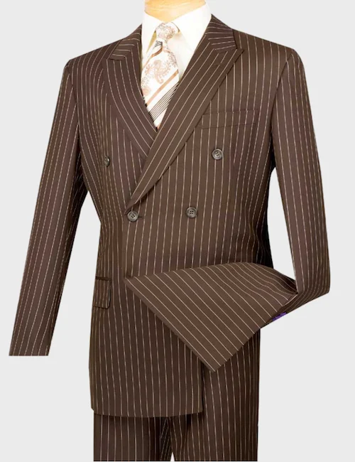 Brown Double Breasted Pinstripe Suit