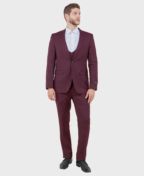 Burgundy 3 Piece Peak Lapel Suit