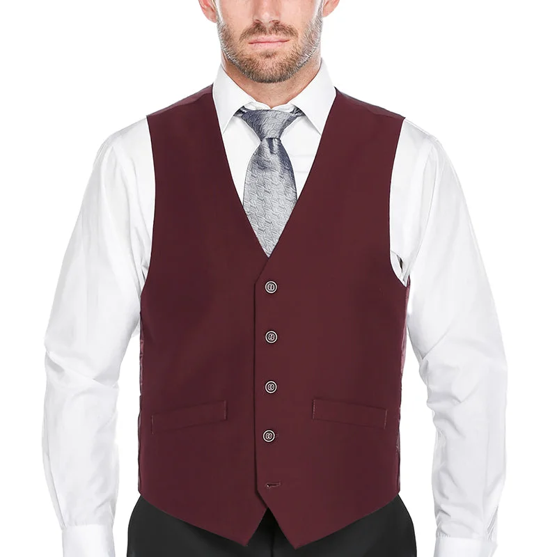 Vanderbilt Collection - Classic Dress Vest 5 Buttons Regular Fit In Burgundy