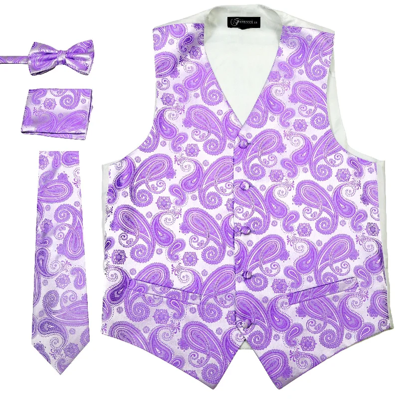 Ferrecci Mens Purple Paisley Wedding Prom Grad Choir Band 4pc Vest Set