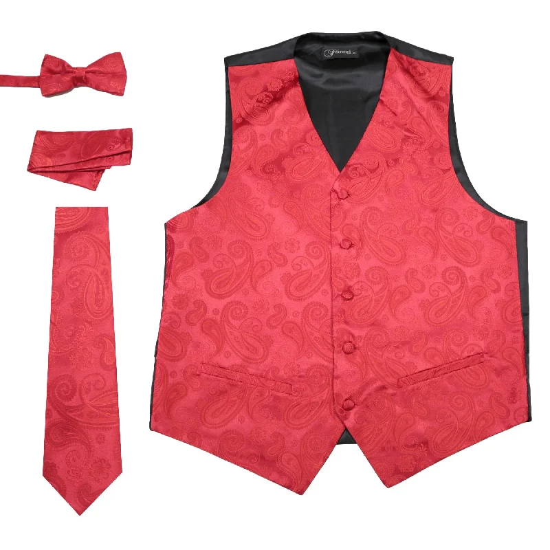 Ferrecci Mens Red Paisley Wedding Prom Grad Choir Band 4pc Vest Set