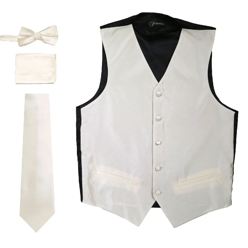 Ferrecci Mens Solid Champagne Wedding Prom Grad Choir Band 4pc Vest Set