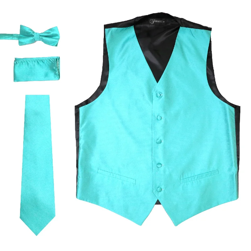 Ferrecci Mens Solid Aqua Pale Turquoise Wedding Prom Grad Choir Band 4pc Vest Set