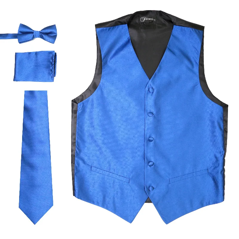 Ferrecci Mens Solid Royal Wedding Prom Grad Choir Band 4pc Vest Set