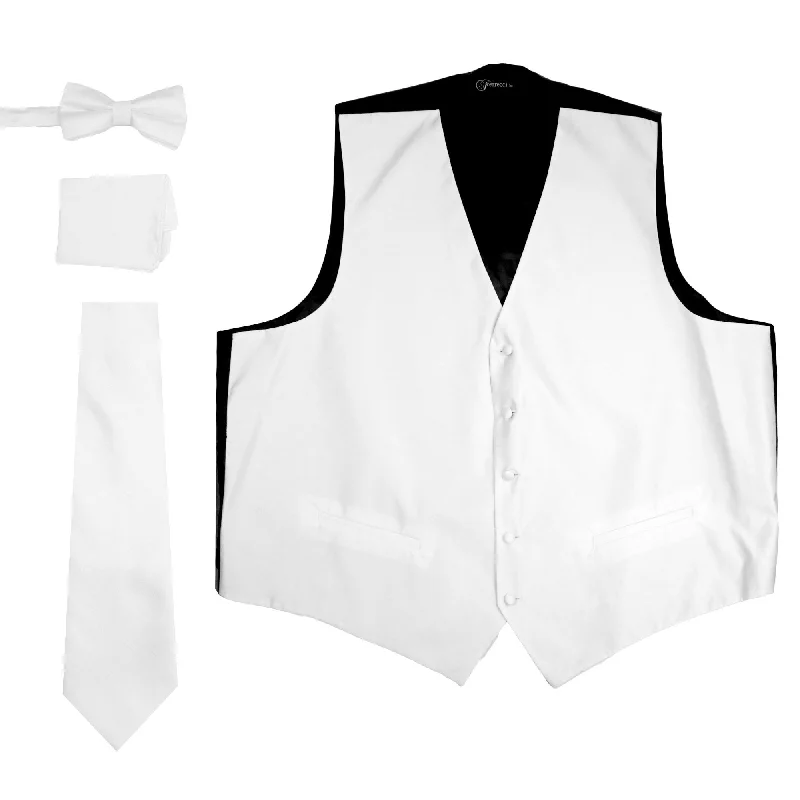 Ferrecci Mens Solid White Wedding Prom Grad Choir Band 4pc Vest Set