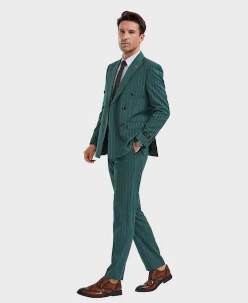 Hunter Green Pinstripe Double Breasted Suit