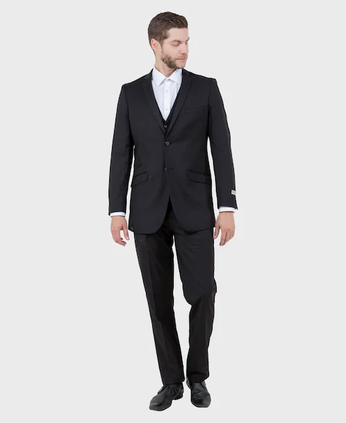 Black 3 Piece Slim Fit Vested Suit