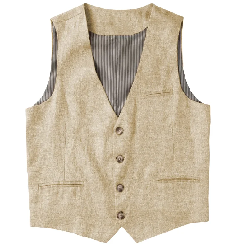 Men's Linen V Neck Vest Casual Summer Leisure Waistcoat