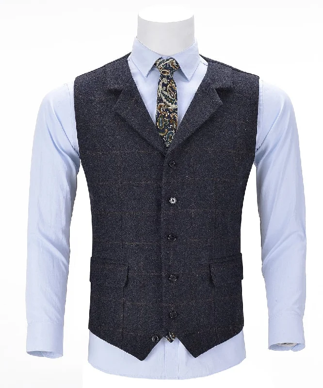 Navy Formal Plaid Notch Lapel Waistcoat Slim Fit Suit Vest