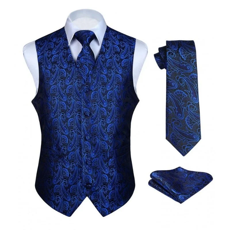 Paisley 3pc Suit Vest Set - 8-BLUE & BLACK