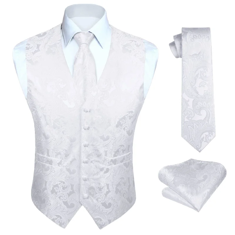 Paisley Floral 3pc Suit Vest Set - D-WHITE PAISLEY